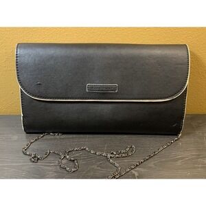 Vera Bradley Black Faux Leather Flap Clutch Classic Purse‎ Chain Strap Crossbody